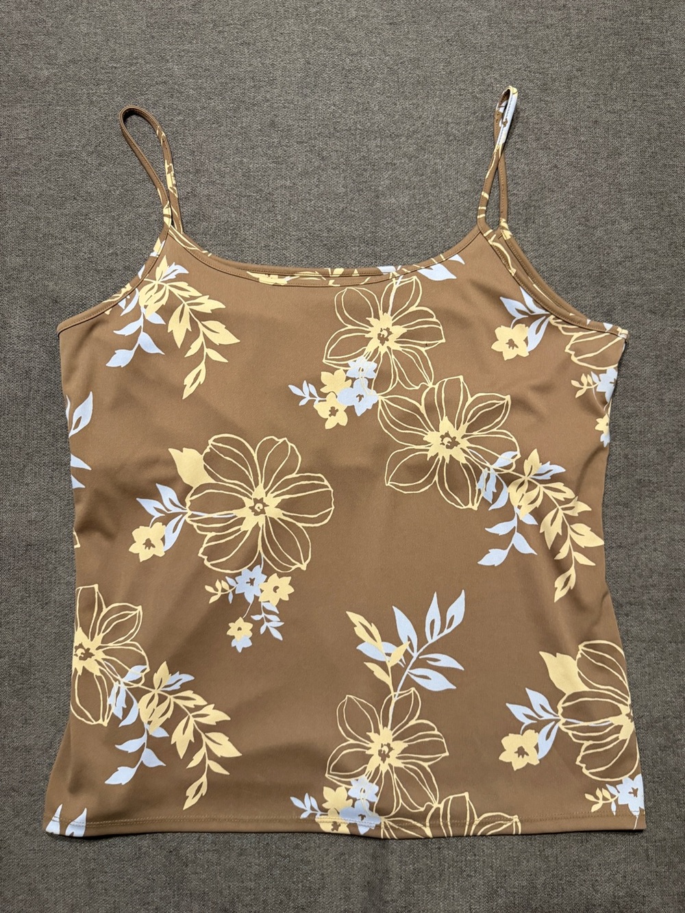 Brown Floral Spaghetti Strap Tank Top
